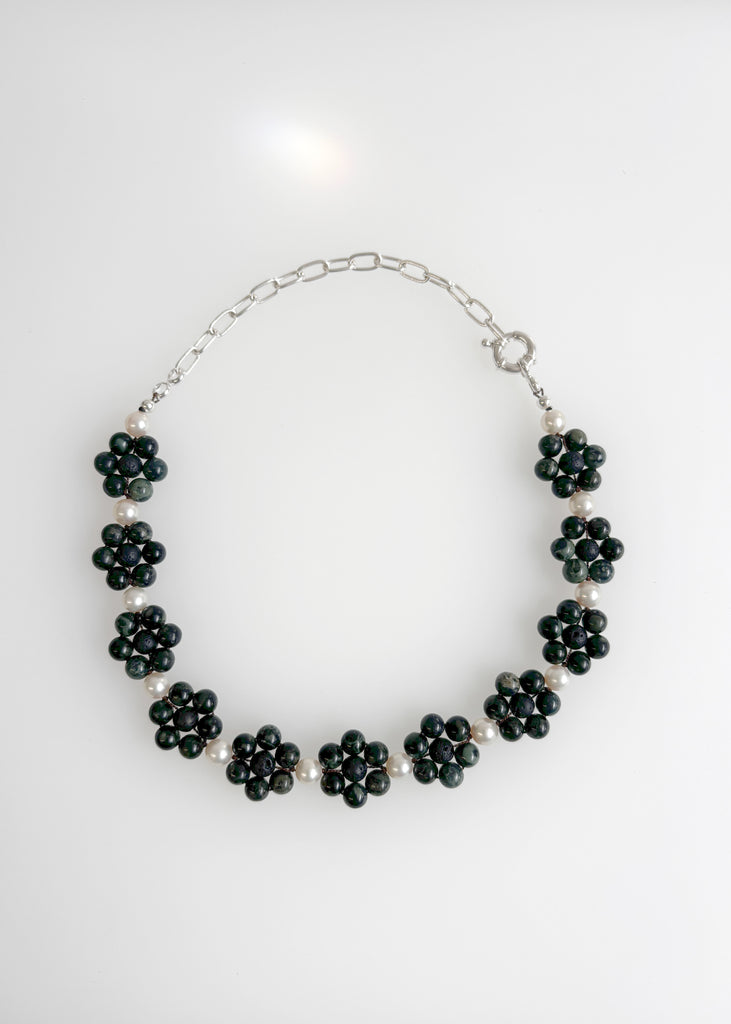 Jasper Lava Stone Pearl Bloom Collar