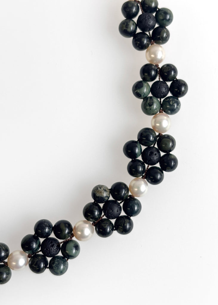 Jasper Lava Stone Pearl Bloom Collar Detail